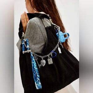 Free People Bobbi Slouch Suede Tote ~ Black NWT